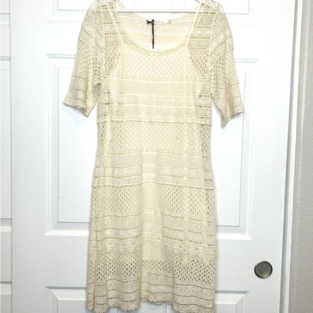 Solitaire Guipure Cream Crochet Lace‎ Dress Lined Boho Bohemian Small